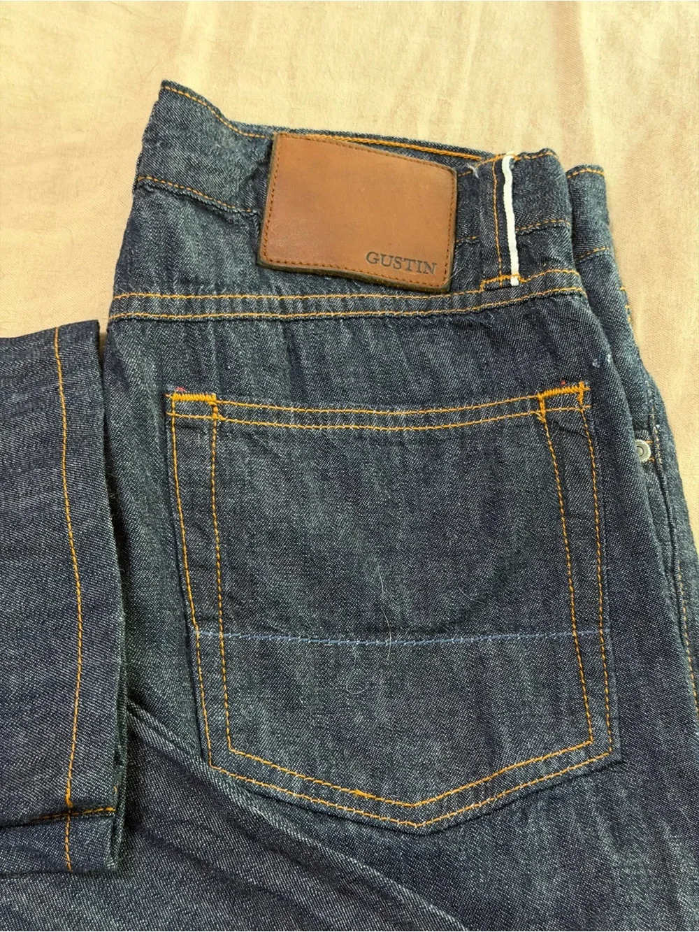 GUSTIN Men's  Slim Fit Raw Selvedge Denim Jeans Super Light NWOT waist 30